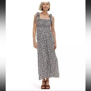 DVF Diane Von Furstenberg For Target Smocked Strap Neutral Poppy Midi Dress L